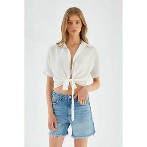 Camasa dama scurta - decolteu in V - croiala slim - alb - textil - Alb imagine