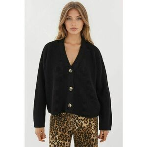 Pulover dama - cardigan supradimensionat - decolteu in V - nasturi - tricot - Negru - Negru imagine