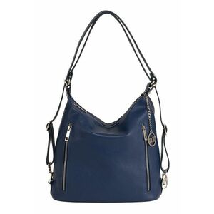 Geanta de piele cu bareta de umar si aspect texturat - Bleumarin imagine
