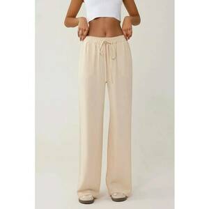 Pantaloni dama - talie inalta - croiala larga - natur - poliester imagine