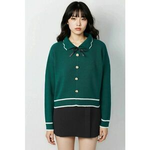 Pulovere dama - pulover tricotat - guler polo texturat - verde smarald - tricot - One Size imagine