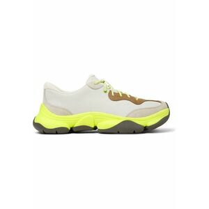 Pantofi sport uni de piele ecologica - Alb murdar/Verde lime imagine