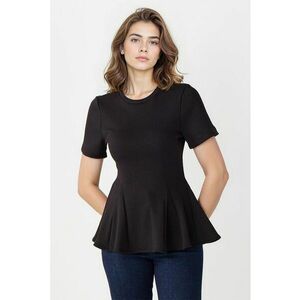 Bluza cu maneci scurte si terminatie peplum - Negru imagine