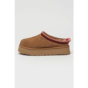 Saboti din piele intoarsa cu model uni Tazz - Visiniu/Caramel/Bej deschis imagine