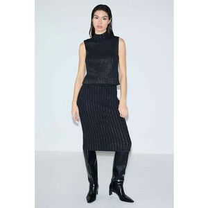 Fusta midi cambrata cu design stralucitor - Negru imagine