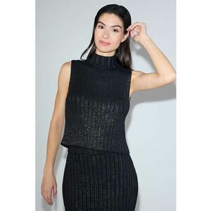 Pulover de bumbac tricotat cu guler rigid - fara maneci - Negru imagine