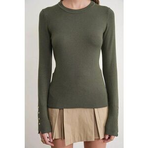 Pulover dama - Tricot - Kaki - Guler rotund - Slim fit imagine