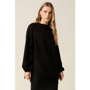 Pulover lejer cu terminatie brodata din dantela - Negru imagine