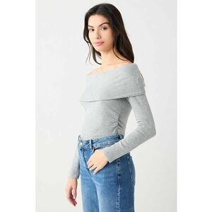 Bluza slim fit din amestec de modal cu decolteu pe umeri - Gri deschis imagine