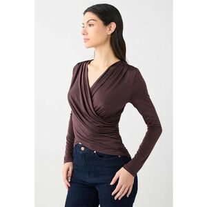 Bluzaslim-fit cu model drapat - Maro inchis imagine