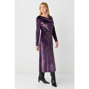 Rochie de catifea cu decolteu drapat - Violet imagine