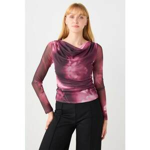 Bluza slim fit cu decolteu drapat - Violet/Roz imagine