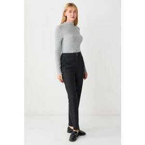 Pantaloni conici cu talie inalta si pliuri - Gri inchis imagine
