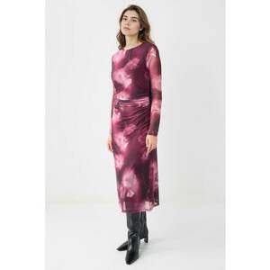 Rochie midi cu model si decolteu la baza gatului - Rosu/Violet/Roz imagine