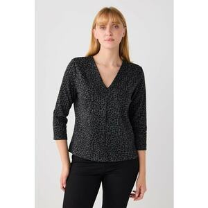 Bluza cu decolteu in V si animal print - Negru imagine