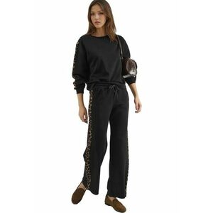 Compleu dama - set coordonat doua piese - talie inalta - imprimeu leopard - negru imagine