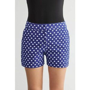 Pantaloni scurti dama - carouri - talie inalta - elastic - albastru - bumbac-elastan imagine