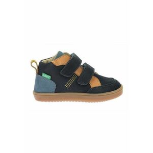 Pantofi din piele cu inchidere velcro - Albastru prafuit/Bleumarin/Galben mustar imagine