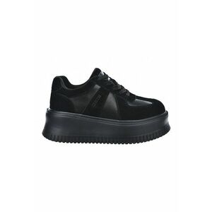 Pantofi spprt wedge de piele si piele intoarsa - Negru imagine