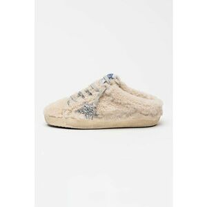 Saboti din blana shearling Super Star cu aplicatie cu stea stralucitoare - Crem imagine