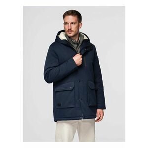 Geaca lunga tip parka in stil sherpa OM-JAPJ-0316 - Albastru inchis imagine