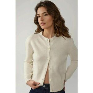 Cardigan tricotat - guler rotund - crem imagine