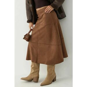Fusta lunga din piele intoarsa - talie inalta - culoare maro camel imagine