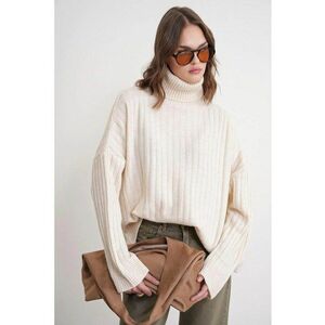Pulover dama - oversize - guler inalt - alb - tricot - One Size imagine