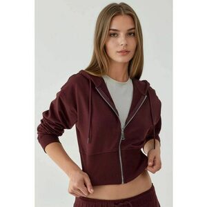 Hanorac scurt cu gluga si fermoar - mov purpuriu - material tricotat imagine