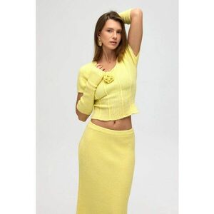 Set tricotat - fusta cu talie inalta - galben chihlimbar - tricot - imagine