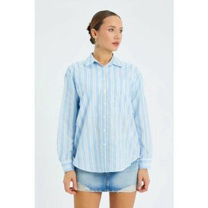 Camasa dama - camasa din poplin cu dungi - croiala lejera - albastru maya - textil imagine