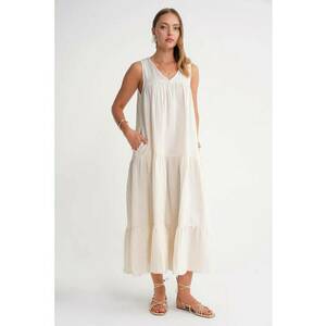 Rochie midi - fara maneci - alb - bumbac imagine