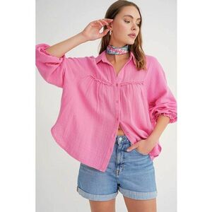 Camasa dama - texturata din bumbac - roz pudrat - textil imagine