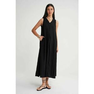 Rochie Maxi Midi - decolteu in V - negru - textil imagine