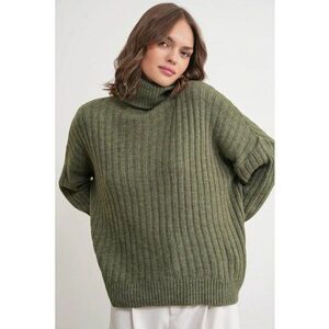 Pulover dama - oversize - guler inalt - kaki - tricot - imagine