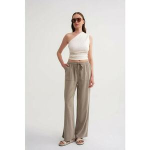 Pantaloni dama - talie elastica - croiala dreapta - maro camel - textil imagine