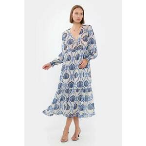 Rochie maxi - abstract - decolteu in V - nasturi - albastra - textil imagine