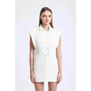 Rochie mini - guler polo - umeri captusiti - alb - textil imagine