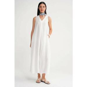 Rochie Maxi - decolteu in V - Alb - Textil imagine