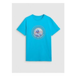 Tricou barbati albastru bumbac 100% - imprimeu - Albastru imagine