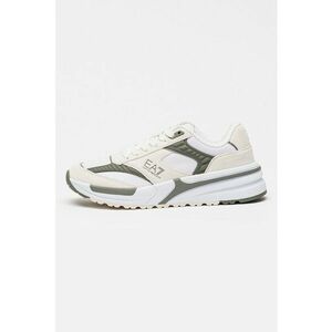 Pantofi sport low-cut cu garnituri din piele intoarsa si detalii logo - Alb fildes/Verde inchis imagine