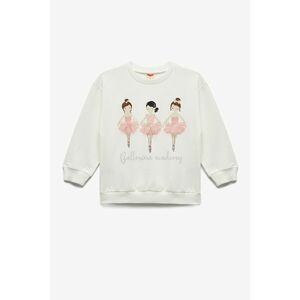 Bluza de trening din bumbac cu decolteu la baza gatului si imprimeu grafic - Alb fildes/Piersica imagine