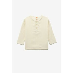 Bluza din bumbac cu decolteu henley - Crem imagine