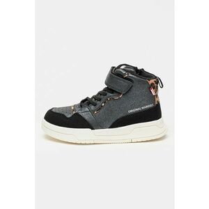 Pantofi sport mid-high din piele ecologica cu detalii cu aspect stralucitor - Argintiu inchis/Negru imagine