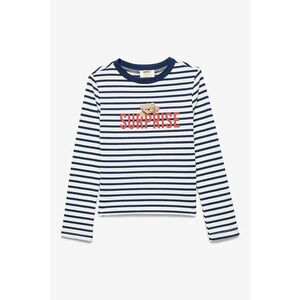 Bluza cu decolteu la baza gatului si model in dungi - Alb/Albastru imagine