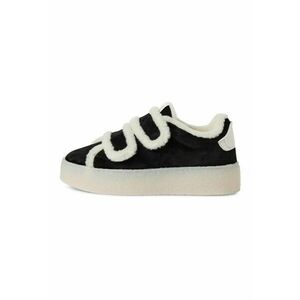 Pantofi sport din piele intoarsa cu garnituri din lana si velcro - Negru/Alb murdar imagine