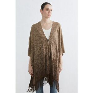 Poncho cu model si franjuri - Maro melange imagine