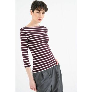 Bluza slim-fit de bumbac cu maneci trei sferturi - Alb/Visiniu imagine