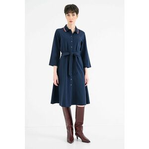Rochie polo din amestec de bumbac cu maneci trei sferturi - Bleumarin imagine