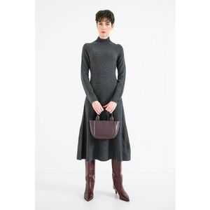 Rochie-pulover midi din lana - Gri melange imagine
